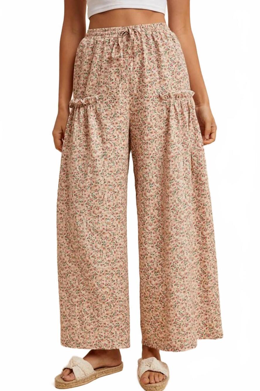 NEW ANNIEWEAR ditsy floral palazzo pants in beige